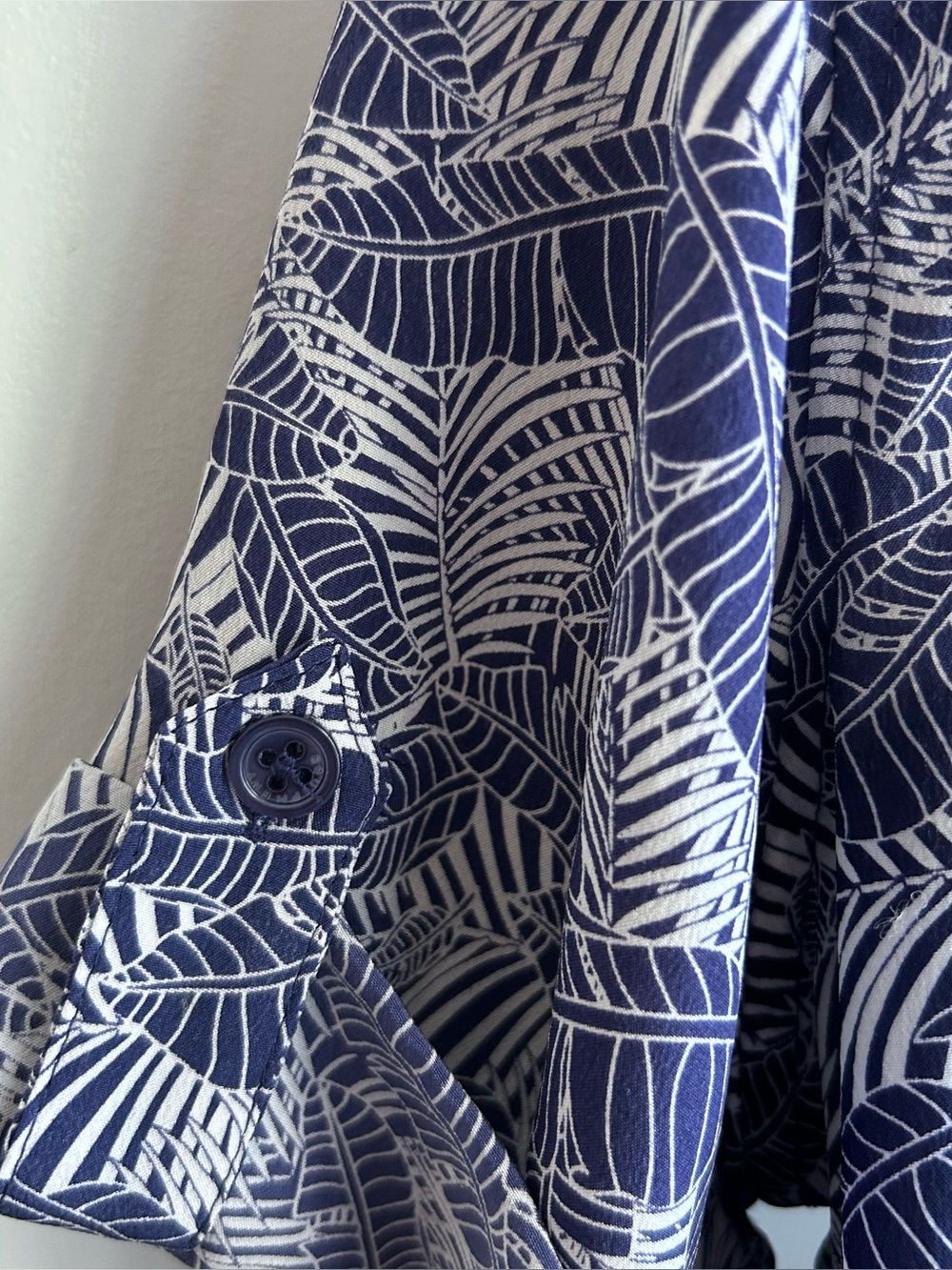 Equipment Women’s Navy & White Leaf Print Silk Button-Up Shirt with Flap Pockets